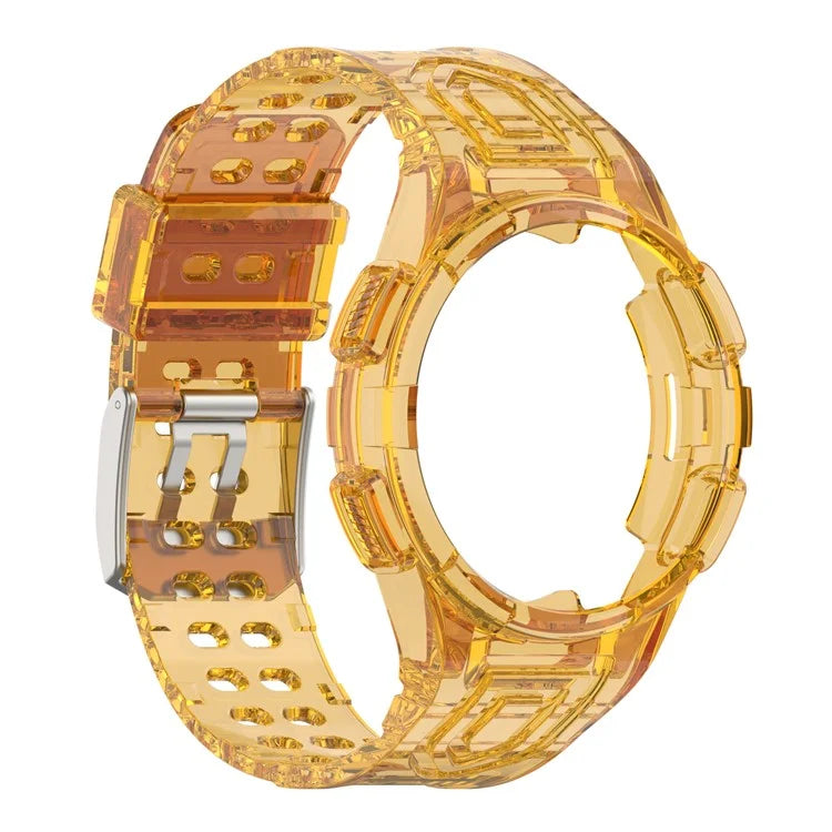 For Samsung Galaxy Watch4 Classic 46mm Silicone Watch Band Ajustable Strap with Integrated Watch Case Orange
