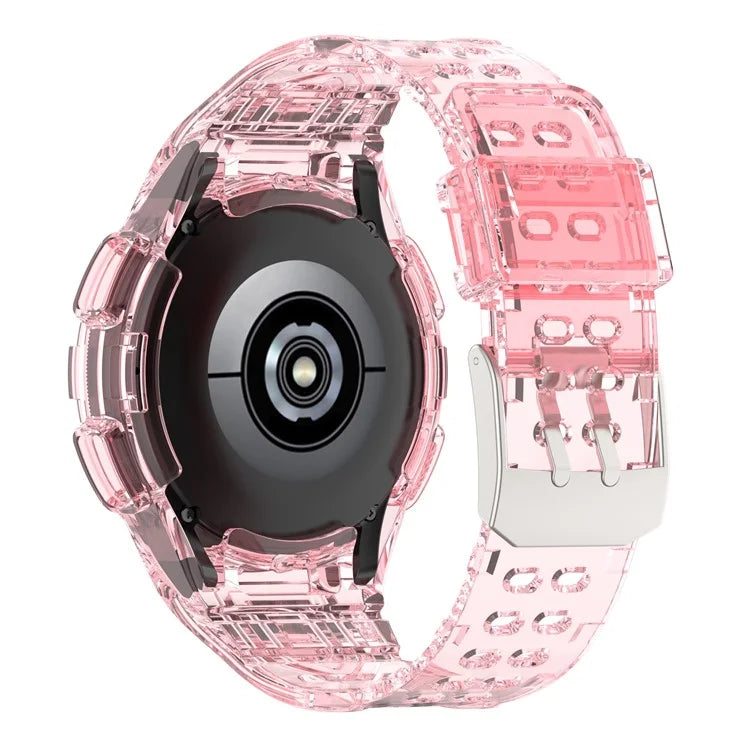 For Samsung Galaxy Watch4 Classic 46mm Silicone Watch Band Ajustable Strap with Integrated Watch Case Pink