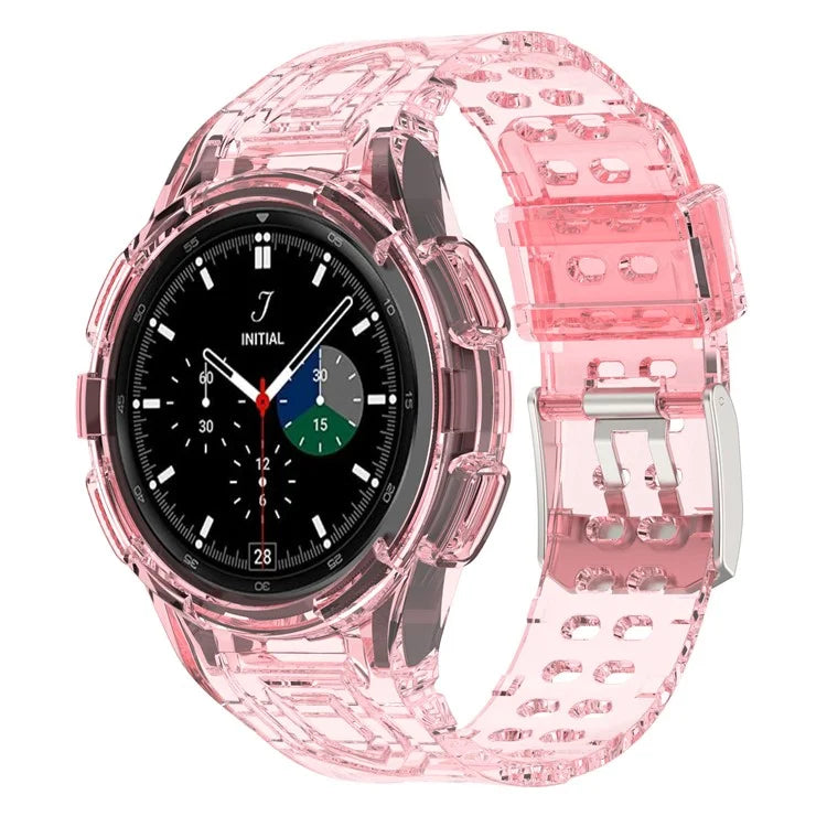 For Samsung Galaxy Watch4 Classic 46mm Silicone Watch Band Ajustable Strap with Integrated Watch Case Pink