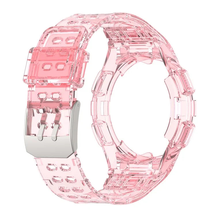 For Samsung Galaxy Watch4 Classic 46mm Silicone Watch Band Ajustable Strap with Integrated Watch Case Pink
