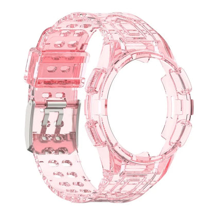For Samsung Galaxy Watch4 Classic 46mm Silicone Watch Band Ajustable Strap with Integrated Watch Case Pink