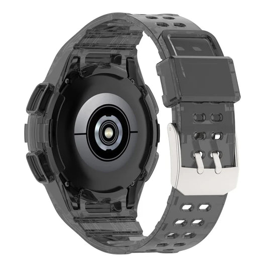 For Samsung Galaxy Watch4 Classic 46mm Silicone Watch Band Ajustable Strap with Integrated Watch Case Black