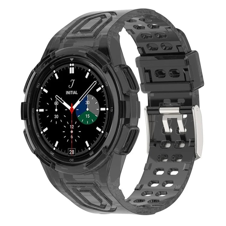 For Samsung Galaxy Watch4 Classic 46mm Silicone Watch Band Ajustable Strap with Integrated Watch Case Black