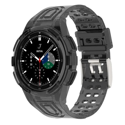 For Samsung Galaxy Watch4 Classic 46mm Silicone Watch Band Ajustable Strap with Integrated Watch Case Black