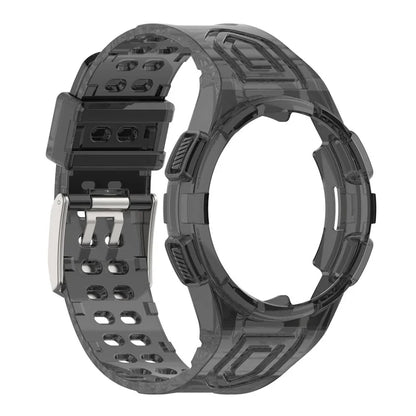 For Samsung Galaxy Watch4 Classic 46mm Silicone Watch Band Ajustable Strap with Integrated Watch Case Black