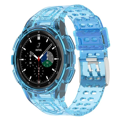 For Samsung Galaxy Watch4 Classic 46mm Silicone Watch Band Ajustable Strap with Integrated Watch Case Blue