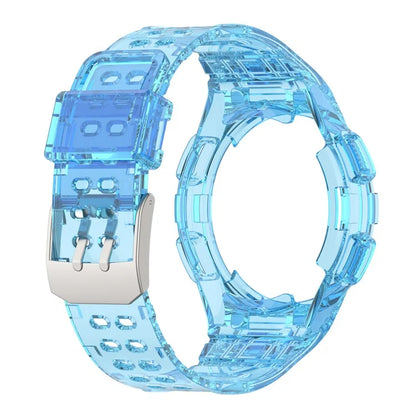 For Samsung Galaxy Watch4 Classic 46mm Silicone Watch Band Ajustable Strap with Integrated Watch Case Blue