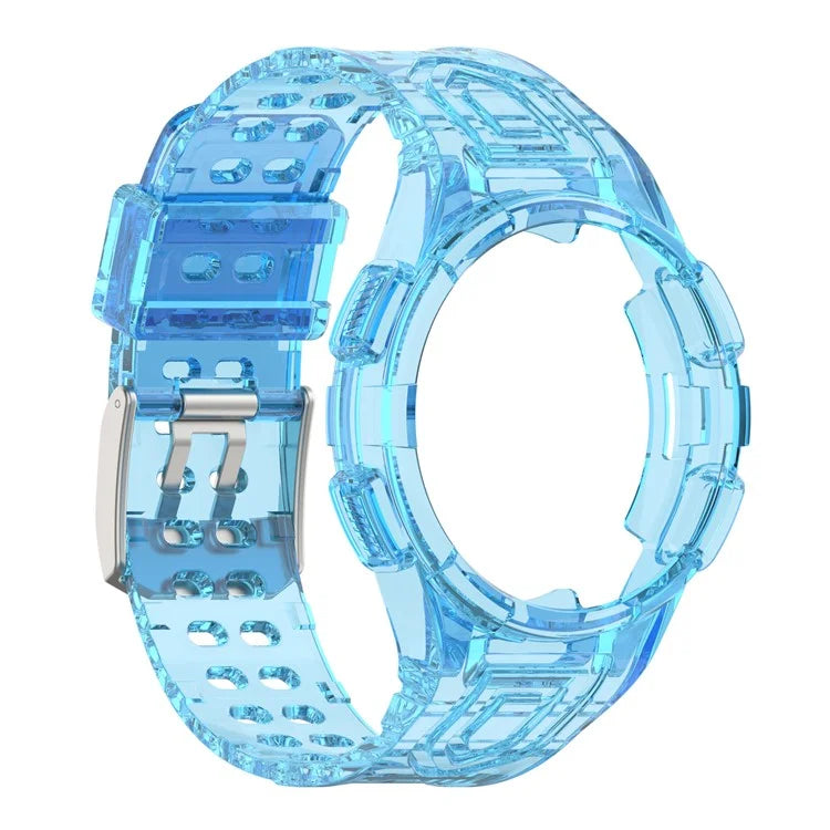 For Samsung Galaxy Watch4 Classic 46mm Silicone Watch Band Ajustable Strap with Integrated Watch Case Blue