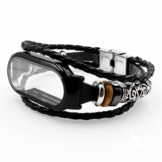 For Xiaomi Mi Band 7 / Band 7 NFC Beads Watch Strap with Watch Case and Tempered Glass Screen Protector