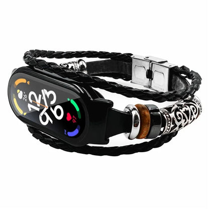 For Xiaomi Mi Band 7 / Band 7 NFC Beads Watch Strap with Watch Case and Tempered Glass Screen Protector