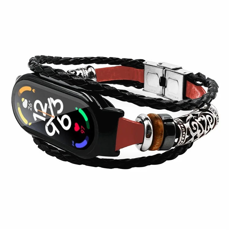 For Xiaomi Mi Band 7 / Band 7 NFC Beads Watch Strap with Watch Case and Tempered Glass Screen Protector