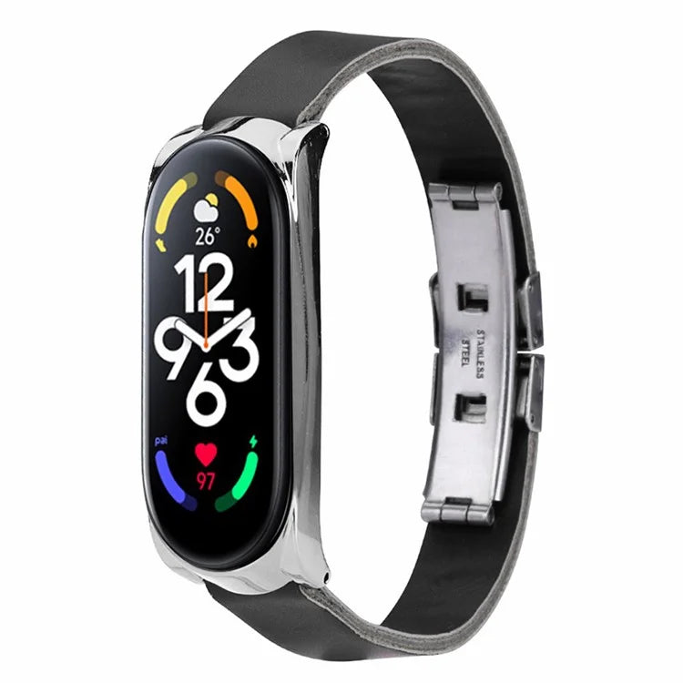 For Xiaomi Mi Band 7 / Band 7 NFC Leather Watch Strap with Watch Case