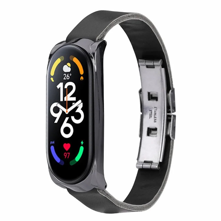 For Xiaomi Mi Band 7 / Band 7 NFC Leather Watch Strap with Watch Case