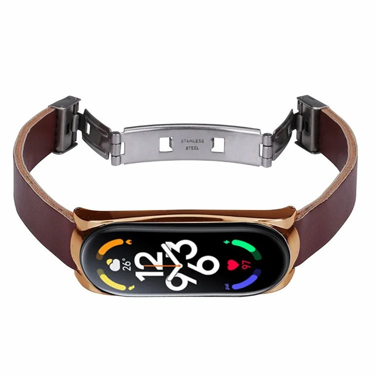 For Xiaomi Mi Band 7 / Band 7 NFC Leather Watch Strap with Watch Case