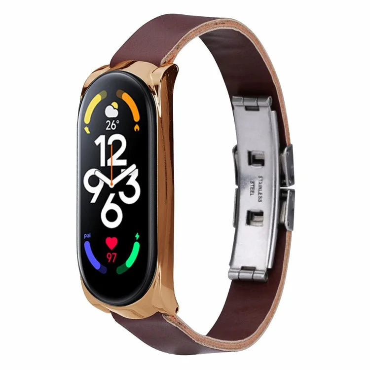 For Xiaomi Mi Band 7 / Band 7 NFC Leather Watch Strap with Watch Case