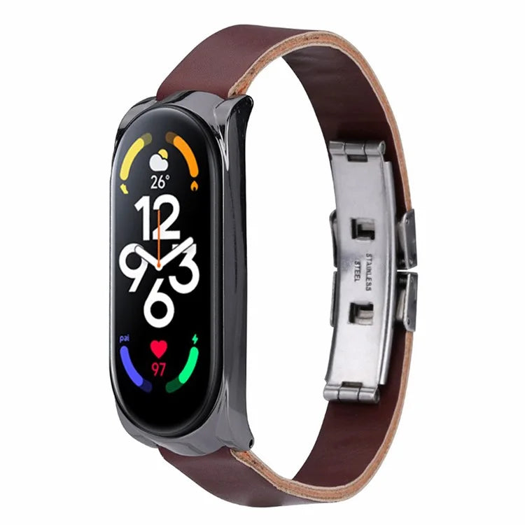 For Xiaomi Mi Band 7 / Band 7 NFC Leather Watch Strap with Watch Case