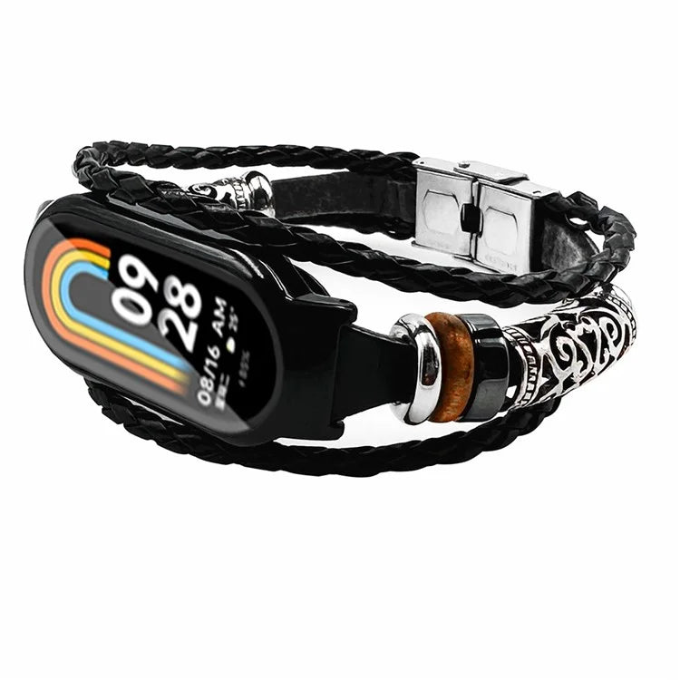 For Xiaomi Smart Band 8 / Smart Band 8 NFC Retro Beads Wrist Strap with Watch Case and Tempered Glass Screen Protector