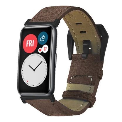 For Huawei Watch Fit / Watch Fit Special Edition Strap Genuine Cow Leather Retro Watch Band