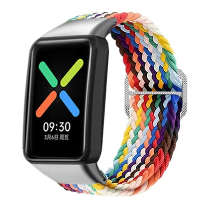For OPPO Watch Free Replacement Strap Braided Elastic Fabric Watch Band with Silver Connector