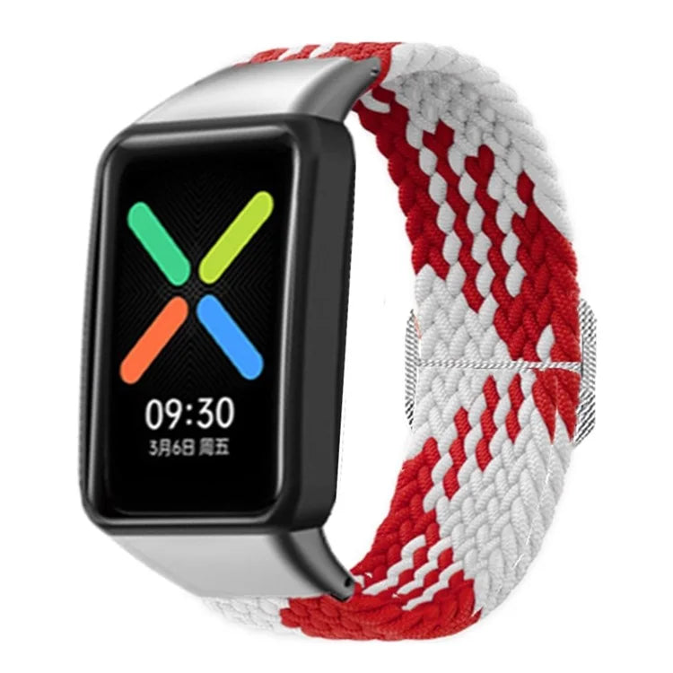 For OPPO Watch Free Replacement Strap Braided Elastic Fabric Watch Band with Silver Connector