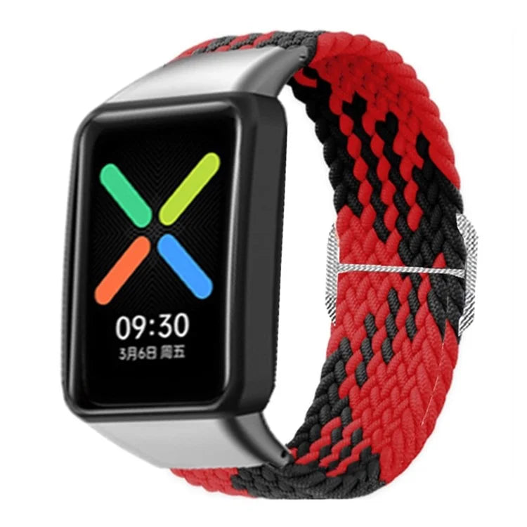 For OPPO Watch Free Replacement Strap Braided Elastic Fabric Watch Band with Silver Connector