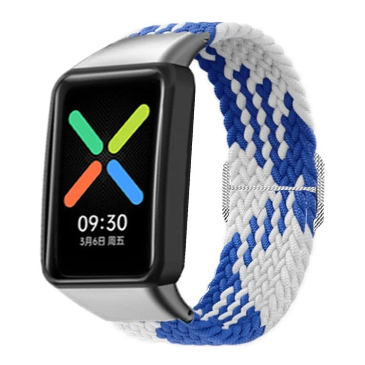 For OPPO Watch Free Replacement Strap Braided Elastic Fabric Watch Band with Silver Connector