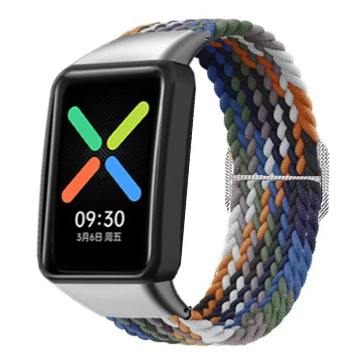 For OPPO Watch Free Replacement Strap Braided Elastic Fabric Watch Band with Silver Connector