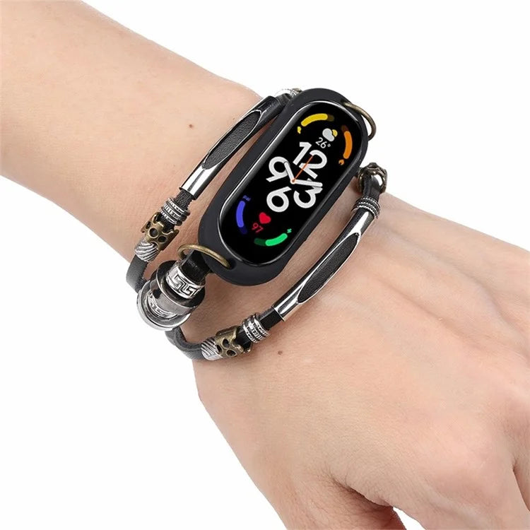 For Xiaomi Mi Band 7 / 6 / 5 NFC Beaded Bracelet Watch Beaded Alloy DIY Watch Strap