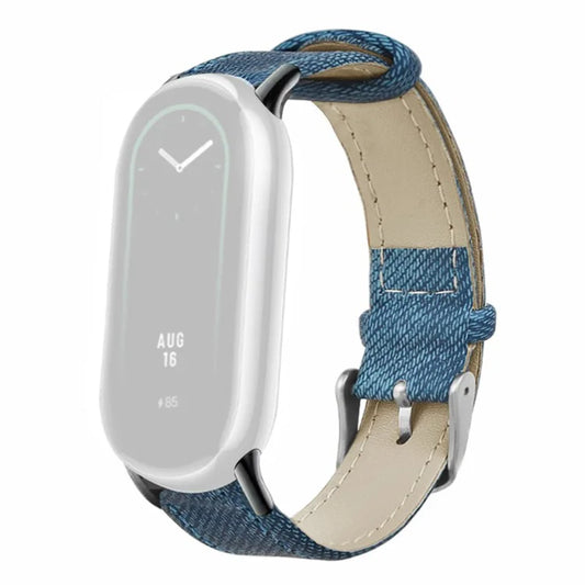 For Xiaomi Smart Band 8 / Smart Band 8 NFC Strap Denim Texture Cowhide Leather Band