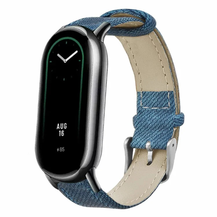 For Xiaomi Smart Band 8 / Smart Band 8 NFC Strap Denim Texture Cowhide Leather Band