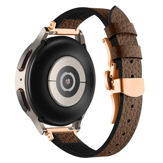 For Samsung Galaxy Watch6 / Garmin Venu Sq / Huami Amazfit Bip Silicone+Genuine Leather Band 20mm Watch Strap