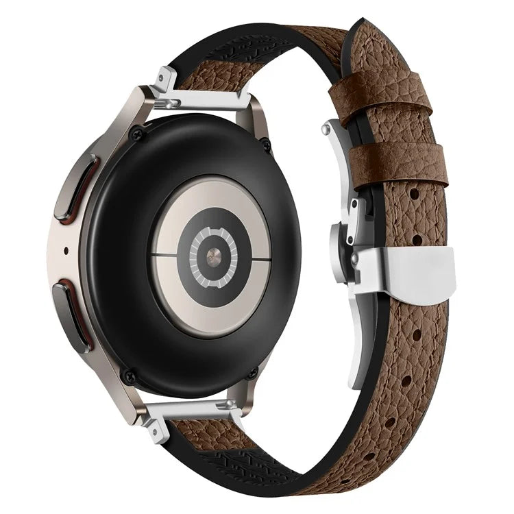 For Samsung Galaxy Watch6 / Garmin Venu Sq / Huami Amazfit Bip Silicone+Genuine Leather Band 20mm Watch Strap