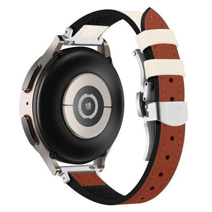 For Samsung Galaxy Watch6 / Garmin Venu Sq / Huami Amazfit Bip Silicone+Genuine Leather Band 20mm Watch Strap