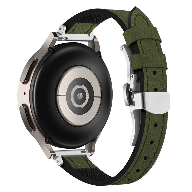For Samsung Galaxy Watch6 / Garmin Venu Sq / Huami Amazfit Bip Silicone+Genuine Leather Band 20mm Watch Strap