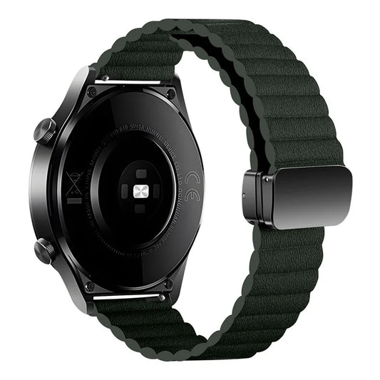 For Samsung Gear S3 Classic / Garmin Vivoactive 4 Magnetic Watch Band 22mm Leather Strapish Green