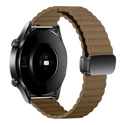 For Samsung Gear S3 Classic / Garmin Vivoactive 4 Magnetic Watch Band 22mm Leather Strap