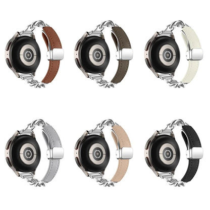 For Samsung Galaxy Watch6 / Garmin Venu Sq 2 Magnetic Watch Band 20mm Genuine Cow Leather Strap