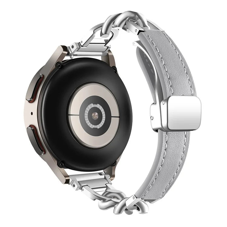 For Samsung Galaxy Watch6 / Garmin Venu Sq 2 Magnetic Watch Band 20mm Genuine Cow Leather Strap