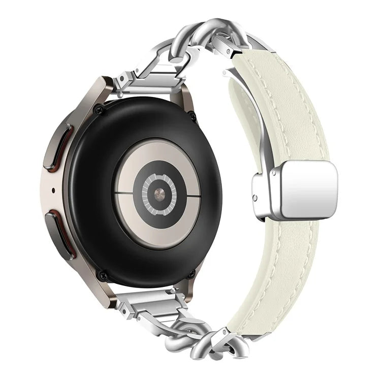 For Samsung Galaxy Watch6 / Garmin Venu Sq 2 Magnetic Watch Band 20mm Genuine Cow Leather Strap