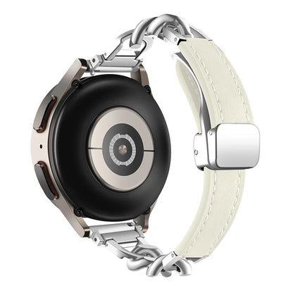 For Samsung Galaxy Watch6 / Garmin Venu Sq 2 Magnetic Watch Band 20mm Genuine Cow Leather Strap