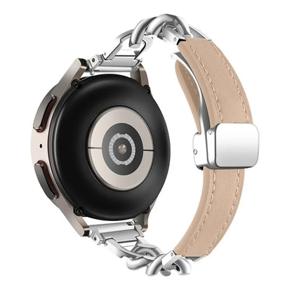 For Samsung Galaxy Watch6 / Garmin Venu Sq 2 Magnetic Watch Band 20mm Genuine Cow Leather Strap