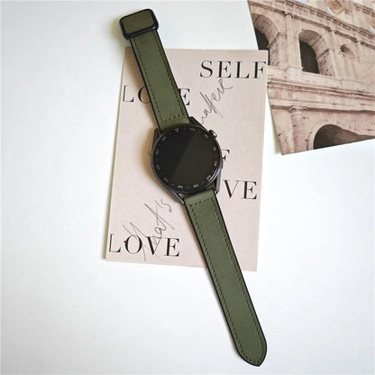 For Samsung Gear S3 Classic / Garmin Vivoactive 4 Magnetic Band 22mm Leather Coated Silicone Watch Strap