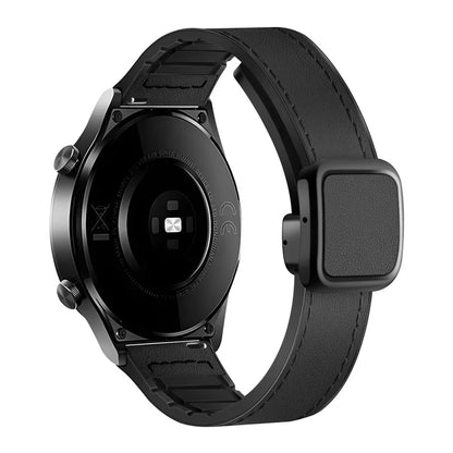 For Samsung Gear S3 Classic / Garmin Vivoactive 4 Magnetic Band 22mm Leather Coated Silicone Watch Strap