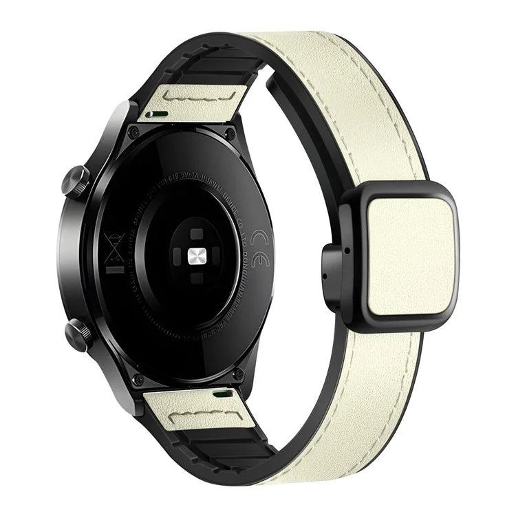 For Samsung Gear S3 Classic / Garmin Vivoactive 4 Magnetic Band 22mm Leather Coated Silicone Watch Strap