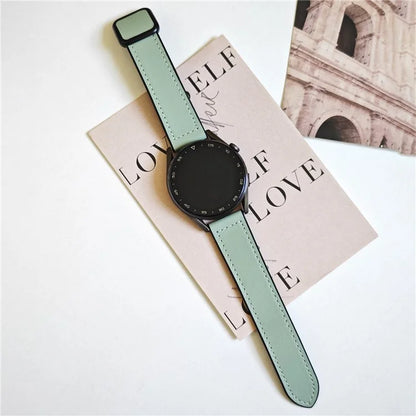 For Samsung Gear S3 Classic / Garmin Vivoactive 4 Magnetic Band 22mm Leather Coated Silicone Watch Strap