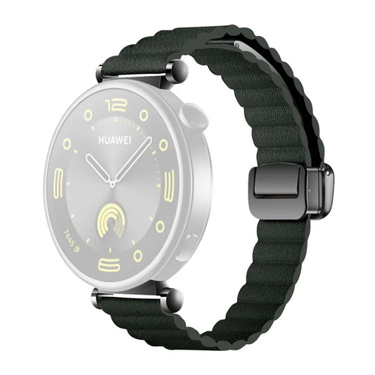 18mm Universal Watch Band Genuine Cow Leather Coated Silicone Magnetic Strap Replacementish Green