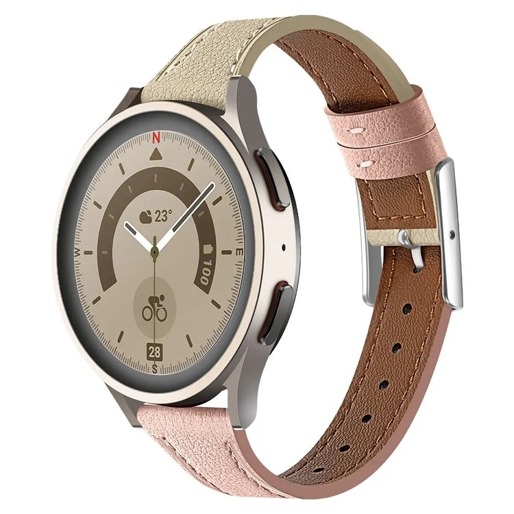 20mm Universal Smart Watch Band Genuine Cow Leather Strap Replacement+Beige