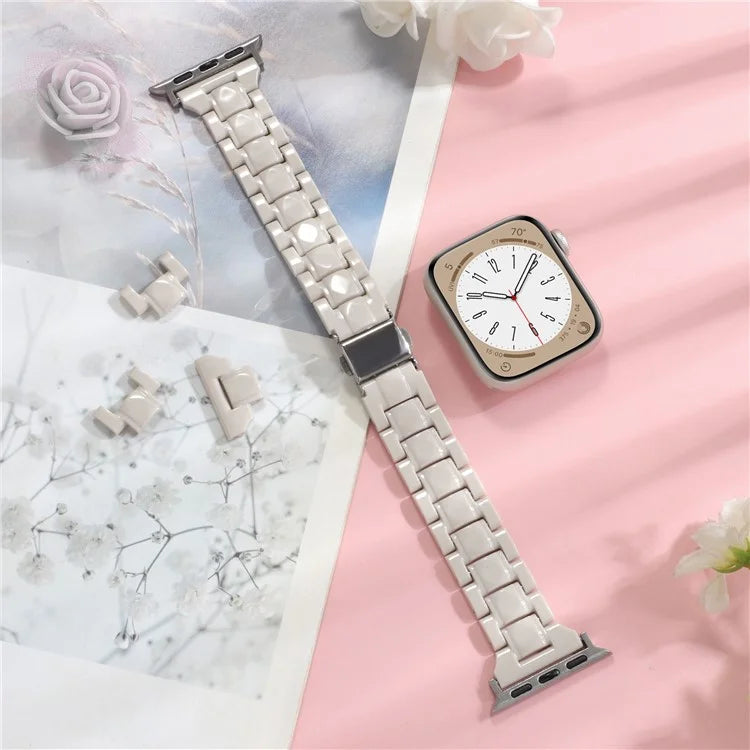 For Apple Watch Series 9 8 7 41mm / 6 5 4 SE (2023) SE (2022) SE 40mm / 3 2 1 38mm Resin Bands 3-Bead Watch Strap