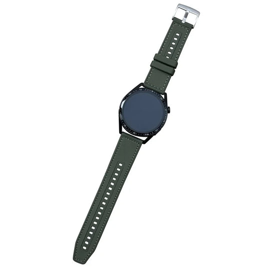 22mm Universal Watch Band Leather Coated Silicone Replacement Strap with Square Buckleish Green