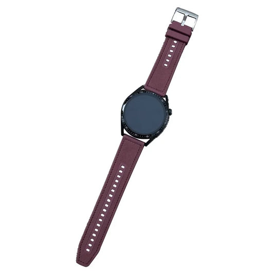 22mm Universal Watch Band Leather Coated Silicone Replacement Strap with Square Buckle